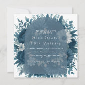 ネイビーエレガントブルーフローラ誕生日の招待状 シーズンカード (正面)