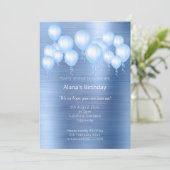 ネイビーエレガントブルーブラシ仕上げ金属模様誕生日 招待状 (スタンド正面)