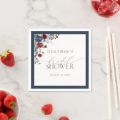 ネイビーエレガントブルーブルゴーニュフローラブライダルシャワー スタンダードカクテルナプキン (インサイチュ)