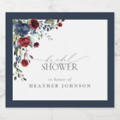 ネイビーエレガントブルーブルゴーニュフローラブライダルシャワー スパークリングワインラベル (シングルラベル)