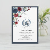 ネイビーエレガントブルーブルゴーニュフローラ60誕生日 招待状 (スタンド正面)