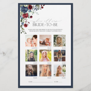 ネイビーエレガントブルーブルゴーニュブライダルシャワーゲーム