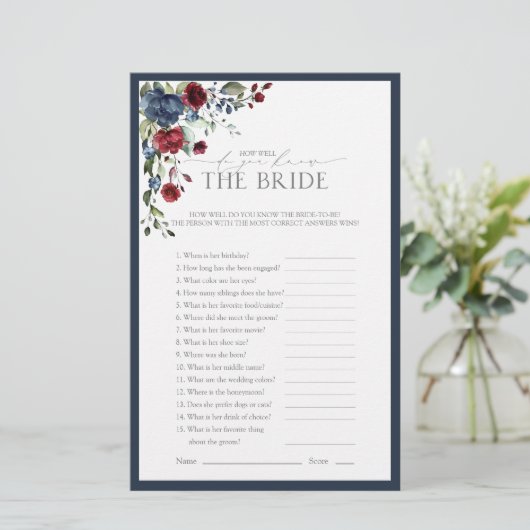 ネイビーエレガントブルーブルゴーニュブライダルシャワーゲーム (スタンド正面)