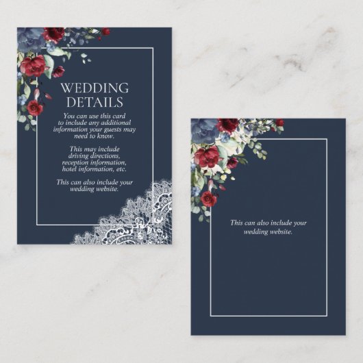 ネイビーエレガントブルーブルゴーニュボタニカルレース詳細 エンクロージャーカード (正面/裏面)