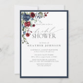 ネイビーエレガントブルーブルゴーニュ植物学ブライダルシャワー 招待状 (正面)