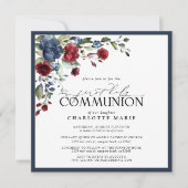 ネイビーエレガントブルーブルゴーニュ第1聖餐式 招待状 (正面)