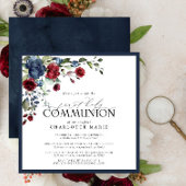 ネイビーエレガントブルーブルゴーニュ第1聖餐式 招待状