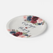 ネイビーエレガントブルーブルゴーニュ赤面の花結婚の数 ペーパープレート (アングル)