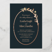 ネイビーエレガントブルーベージュワイルドフラワーフローラ 箔招待状 (正面)