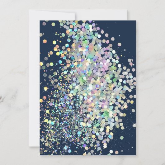 ネイビーエレガントブルーホログラフィックパステル結婚ズ 招待状 (裏面)