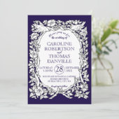 ネイビーエレガントブルーホワイトフローラバ華美ードズ結婚 招待状 (スタンド正面)