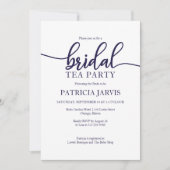 ネイビーエレガントブルーホワイトブライダルティーパーティー 招待状 (正面)