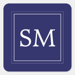 ネイビーエレガントブルーホワイトモノグラム結婚ズ スクエアシール