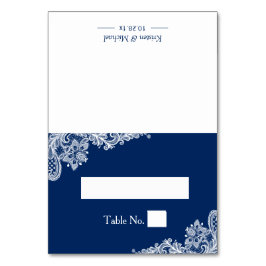ネイビーエレガントブルーホワイトレース結婚ズプレイス テーブルナンバー