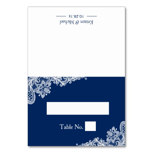 ネイビーエレガントブルーホワイトレース結婚ズプレイス テーブルナンバー (正面)