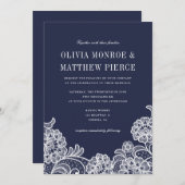 ネイビーエレガントブルーホワイトレース |結婚式招待状 サンキューカード (正面/裏面)