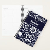 ネイビーエレガントブルーホワイト北欧フォークフローラルパターン プランナー手帳 (ディスプレー)