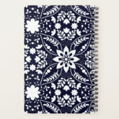 ネイビーエレガントブルーホワイト北欧フォークフローラルパターン プランナー手帳 (裏面)