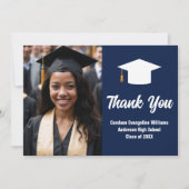 ネイビーエレガントブルーホワイト大学院写真卒業 サンキューカード (正面)