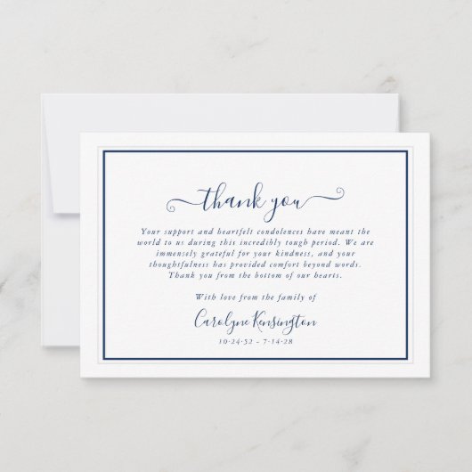ネイビーエレガントブルーホワイト悔やみや弔慰ありがとう サンキューカード (正面)
