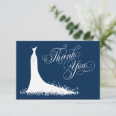 ネイビーエレガントブルーホワイト結婚ズガウンブライダルシャワー サンキューカード (スタンド正面)