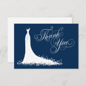 ネイビーエレガントブルーホワイト結婚ズガウンブライダルシャワー サンキューカード (正面/裏面)