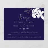 ネイビーエレガントブルーホワイト金ゴールドウェディングRSVP (正面)