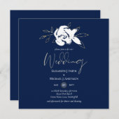 ネイビーエレガントブルーホワイト金ゴールド結婚ズ (正面/裏面)