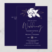 ネイビーエレガントブルーホワイト金ゴールド結婚ズ (正面/裏面)