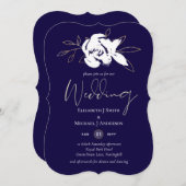 ネイビーエレガントブルーホワイト金ゴールド結婚ズ (正面/裏面)