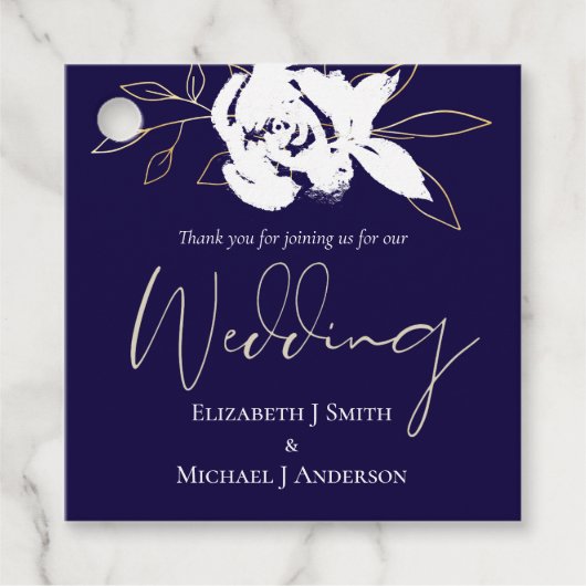 ネイビーエレガントブルーホワイト金ゴールド結婚ズ フェイバータグ (正面)