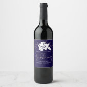 ネイビーエレガントブルーホワイト金ゴールド結婚ズ ワインラベル (正面)