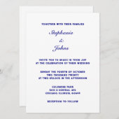 ネイビーエレガントブルーホワシンプルイミニマルト結婚ス 招待状 (正面/裏面)