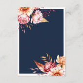 ネイビーエレガントブルーボホシックフローラズ結婚 エンクロージャーカード (裏面)