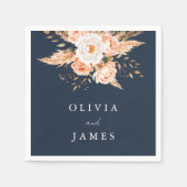 ネイビーエレガントブルーボホシックフローラズ結婚 スタンダードカクテルナプキン (正面)