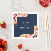 ネイビーエレガントブルーボホシックフローラズ結婚 スタンダードカクテルナプキン (インサイチュ)