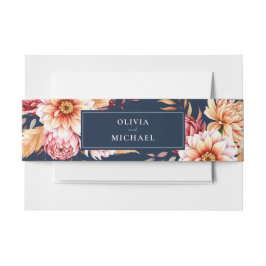 ネイビーエレガントブルーボホシックフローラズ結婚 招待状ベリーバンド