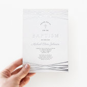 ネイビーエレガントブルーボーイバプティスシルバー 箔招待状