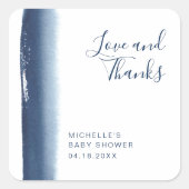 ネイビーエレガントブルーボーイベビーモダンシャワー スクエアシール (正面)