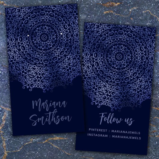 ネイビーエレガントブルーマンダライヤリング表示カード 名刺