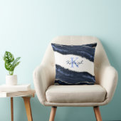 ネイビーエレガントブルーマーブルシルバーグリッターモノグラム クッション (椅子)