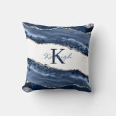 ネイビーエレガントブルーマーブルシルバーグリットモノグラム クッション (正面)