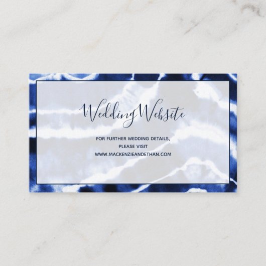ネイビーエレガントブルーマーブル絞り染めの結婚ウェブサイト エンクロージャーカード (正面)
