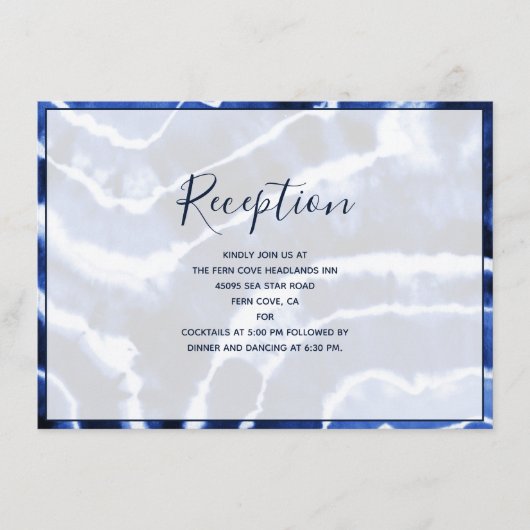 ネイビーエレガントブルーマーブル絞り染めウェディングレセプション エンクロージャーカード (正面)