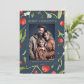 ネイビーエレガントブルーミスタントーホリデイフォトカード 招待状 (スタンド正面)