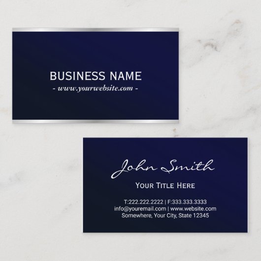 ネイビーエレガントブルーメタリックプロフェッショナル 名刺 (正面/裏面)