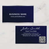 ネイビーエレガントブルーメタリックプロフェッショナルQRコード 名刺 (正面/裏面)