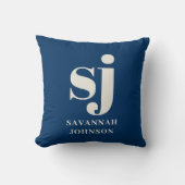 ネイビーエレガントブルーモノグラムイニシャル クッション (正面)