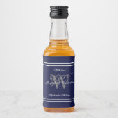 ネイビーエレガントブルーモノグラムシッ結婚クズミニ リキュールボトルラベル (正面)