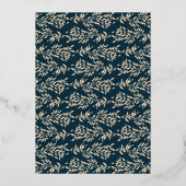 ネイビーエレガントブルーモノグラムバラ金ゴールドクレスト結婚ズ 箔招待状 (裏面)